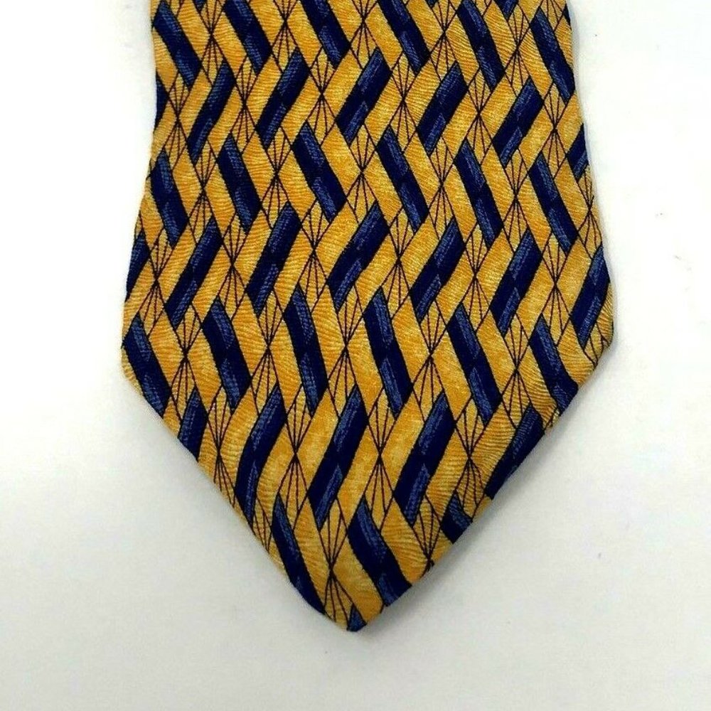 BARRINGTON Mens Necktie TIE Yellow Blue Herringbon